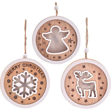 Pendentif Arbre De Noël - Panneau Ronde En Bois - Décoration Pour Arbre De Noël Porte Mur - Lot De 3 (1/5)