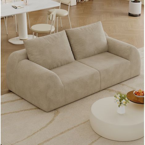 Sofá de 2 plazas 190x95x85 cm en tela chenilla caqui, sin montaje, MEUBLIV (1/5)