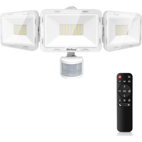 70W Projecteur LED Exterieur Detecteur de Mouvement avec Télécommande 700-6850LM 6500K Blanc Froid 10 Niveaux de Luminosité 3 Modes Étanche IP66 Spot LED pour Garage Jardin