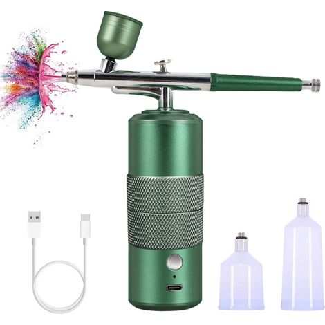 Airbrush Ongle,Airbrush Onglerie,Kit Aérographe avec Compresseur,kit de Compresseur d'aérographe Portable, Aérographe Rechargeable,pour Le Maquillage, Les Motifs de Coloration, l'art des Ongles (1/4)