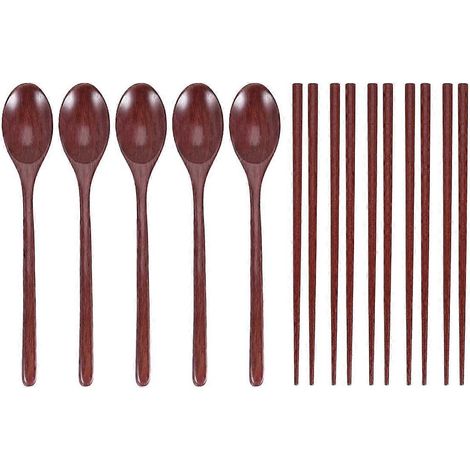 Teak en bois cuillères et baguettes lot, non bâton cuillères soupe cuillère à thé (1/5)