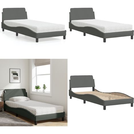 Bett mit Matratze Dunkelgrau 90x190 cm Stoff - Bettsofa - Doppelbett - Boxspringbett - Lattenrost - Schlafzimmermöbel - Home & Living (1/5)