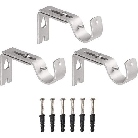 Aougo – Support mural réglable pour tringle à rideau – Acier robuste – Longueur réglable 8,9 à 11,4 cm – Lot de 3 supports (1/5)
