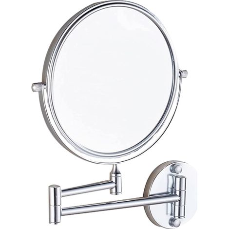 Espejo de maquillaje de pared de 20 cm con aumento de 1x/3x, espejo giratorio de doble cara de 360°, plegable, color plata brillante. (1/5)