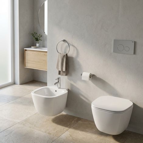 Coppia sanitari sospesi in ceramica bianco alpino – One RAK Ceramics (1/5)