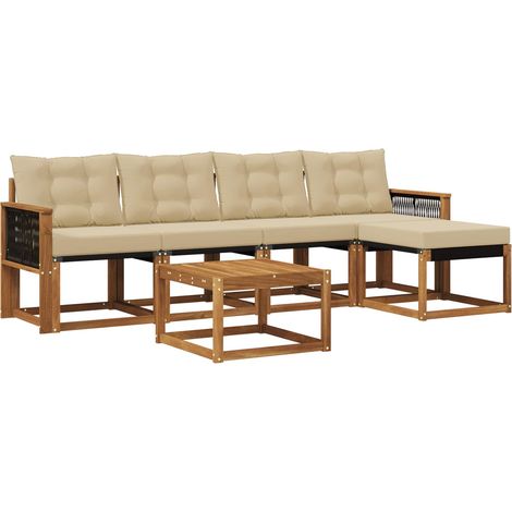 Set di divani da esterno con cuscino 6 pz Salotto da Giardino Naturale e Beige (1/5)