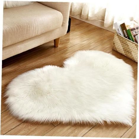 Tapis Coeur - Faux Laine - Antidérapant - Pour Sol Intérieur - 50 x 40 cm - Blanc - 1 Pièce (1/4)
