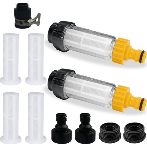 Gartenschlauch-Wasserfilter: 2 Stück 3/4"-Gartenpumpen-Vorfilter mit 5 Schnelladaptern + 4 Filtereinsätzen, Wasservorfilterreiniger (1/5)