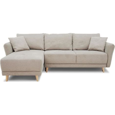 Canapé d'angle convertible réversible 3-4 places CLAUDIUS - Tissu Beige - Coffre de rangement - L 244 x P 158 x H 95 cm (1/5)