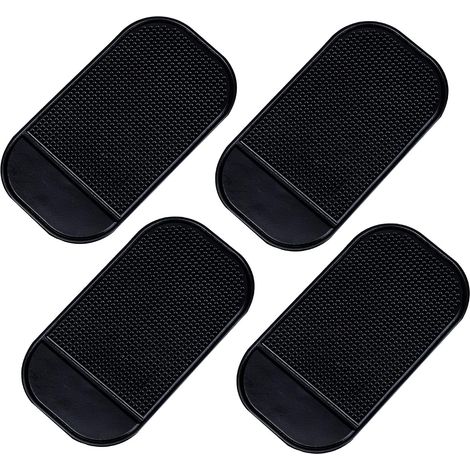 Set di 4 tappetini antiscivolo in silicone per cruscotto - 14 x 8 cm - Accessori per auto per cellulare, occhiali da sole, chiavi - Nero (1/2)