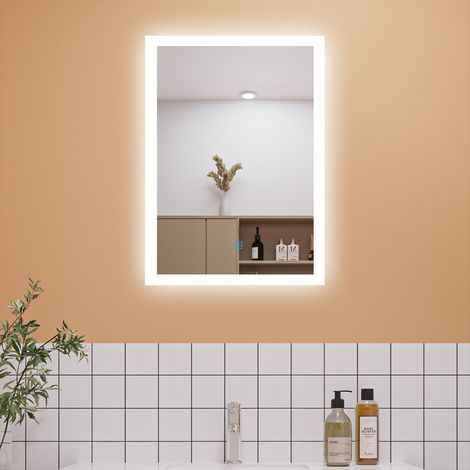 500x700mm Backlit LED Illuminated Bathroom Mirror with LED Lights, Lighted Bathroom Makeup Wall Mounted Mirror with Demister Pad, Sensor Touch Switch, Horizontal/Vertical (1/5)