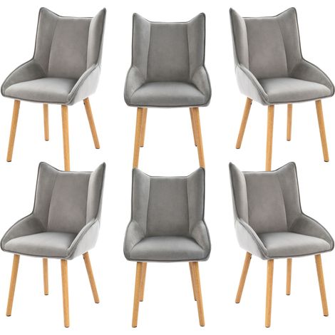 GOEURVANT - Set of 6 - Light Grey - Velvet - Ergonomic Dining Chairs with Cat-Ear Micro-Curved Silhouette & Extra Felt Pads (1/5)