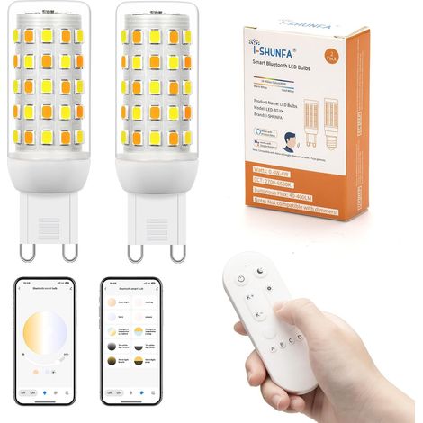 Ampoules LED G9 avec Télécommande et Contrôle via Application, LED G9 à Intensité Variable Bluetooth, AC 230V, 4W, 400LM, 2700K-6500K, Luminosité Réglable de 1%-100% (Lot de 2 avec Télécommande) (1/5)