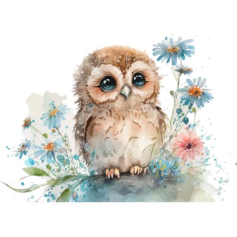 Papier peint panoramique Enfants - Chouette fleurs - 130 cm x 84 cm (1/2)