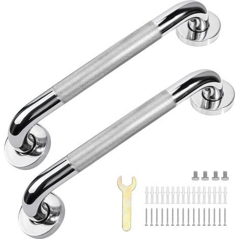 Lot de 2 Barres d'Appui Salle de Bain - Acier Inox 304 - Poignée Antidérapante Sécurisée - Douche WC Escalier - 30 cm (1/5)