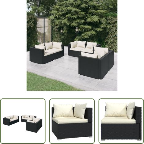 vidaXL Rattan -  6-tlg. Garten-Lounge-Set mit Kissen Poly Rattan Schwarz (1/5)