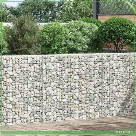 Lit surélevé à gabion - FAFEICY - Trapèze - Acier galvanisé - 150×20×100 cm - Argenté (1/5)