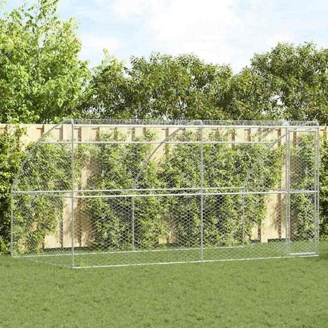 Cages pour chiens, lot de 2, argentées, 4 x 2 x 2 mètres, acier galvanisé.