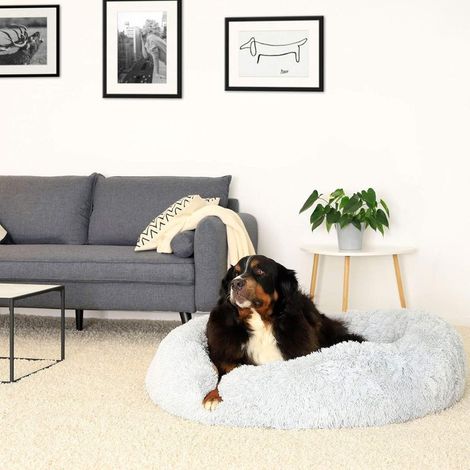Cestino per cani 110 cm, morbido cuscino in peluche, antiscivolo, lavabile, rotondo, soffice e antistress per cani e gatti (grigio chiaro) (1/4)