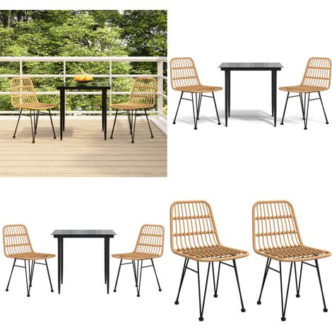 3-tlg. Garten-Essgruppe Poly Rattan - Poly Rattan - Gartenmöbel (1/5)