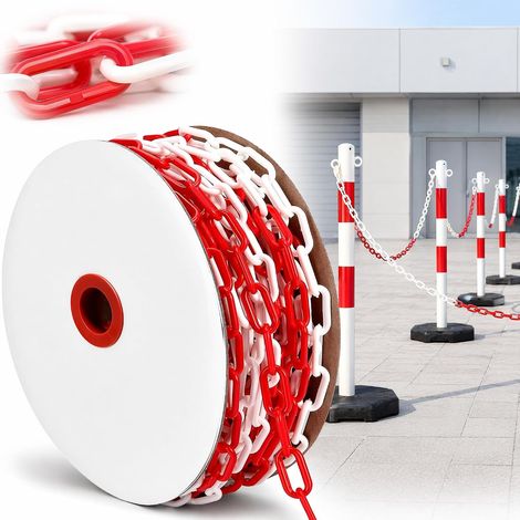 Chaîne de barrière en plastique rouge et blanc - 25 m - 8 mm d'épaisseur - Chaîne pour barrières (1/5)