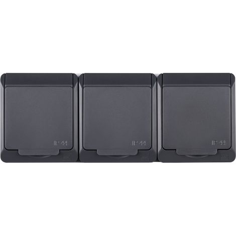 Hermes Dreifach-Steckdose, hermetisch, mit/ohne Schuko-Stecker, anthrazit, 16 A, IP44, 0326-07