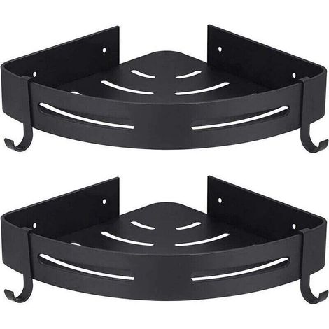 Aiperq Tigrezy Etagére Douche d'angle Noir sans Perage Rangement Salle de Bain Douche Accessoire Salle de Bain Support Porte Savon Douche Aucun Antirouille en Aluminium Lot de 2 avec Crochets