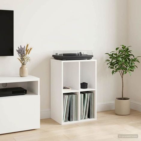 vidaXL Meuble à vinyles Blanc 44,5 x 36,5 x 74,5 cm Bois d'ingénierie (1/5)