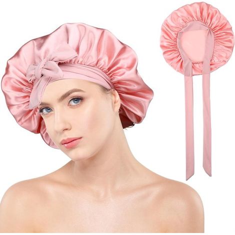 Gorro de seda para dormir, gorro de satén, correa ajustable de doble capa - para cabello rizado natural - mujer (1/2)