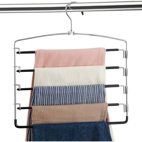 Set of 3 non-slip trouser hangers, space-saving, multi-level swivel arm, stainless steel (black - set of 3) (1/5)