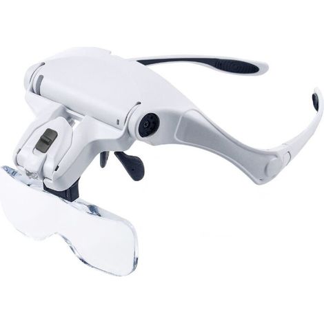 Lente d'ingrandimento con 2 LED – Lente d'ingrandimento illuminata, lente d'ingrandimento da testa per la lettura, per tutti i lavori di precisione, riparazioni, cucito, gioielli, orologi e artigianat (1/4)