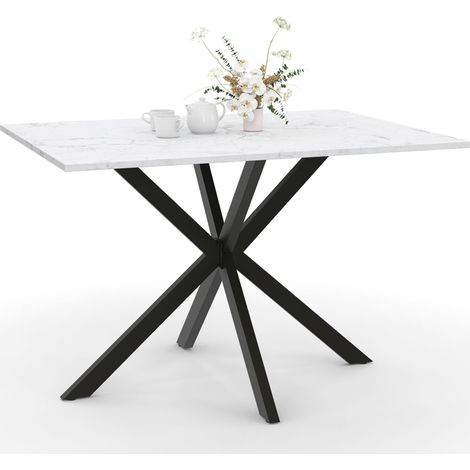 ALASKA Mesa de comedor para 4 personas con efecto mármol blanco y pata de araña de metal 110 cm (1/5)