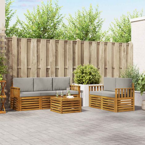Sofagarnituren 6 pcs Natürlich und Hellgrau Massivholz Akazie (1/5)