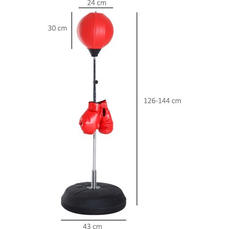 Ensemble de boxe avec balle de poing,hauteur ajustable,gants de boxe inclus,126-144 cm,rouge