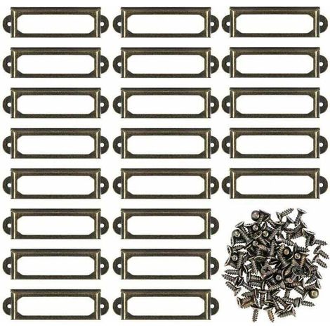 Lot de 50 supports d\'tiquettes en mtal pour meubles, tiroirs, armoires, cartes, plaques nominatives, cadres avec vis pour bureau, bibliothque, bibliothque, tagres Bronze (60 x 17 mm) (1/4)