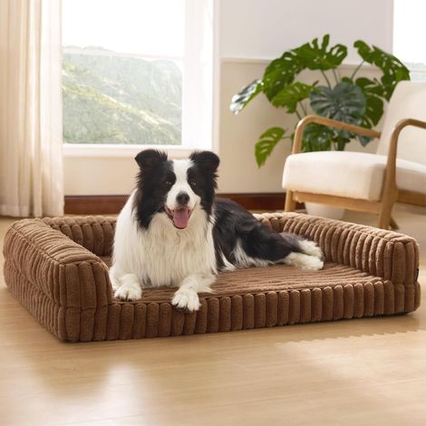Panier Chien Orthopédique Dehoussable Grand, 89x64cm, Brun Caramel (1/5)