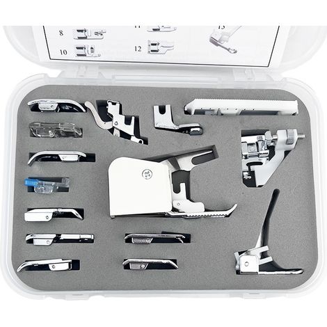 Pied-de-biche multifonctionnel pour machine à coudre – Kit de 15 accessoires universels en acier inoxydable, compatible Brother, Janome, Singer (1/5)