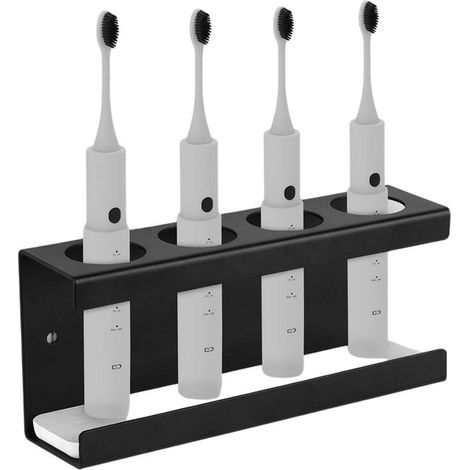 Soporte para cepillos de dientes, Soporte para cepillos de dientes eléctricos, Soporte cepillos dientes eléctricos baño, Negro, Acero inoxidable (1/5)