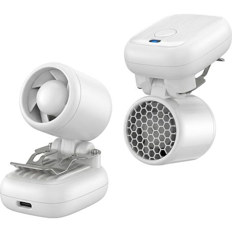 Lot de 2 mini ventilateurs à clipser sur un chapeau ou à la taille, rechargeables par USB, 3 vitesses, 1200 mAh, Type-C, portables, ultra-légers, pour les voyages et les activités de plein air (1/5)