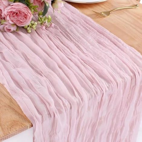 Kesfey 13FT Chemin De Table Rose en étamine 90x400cm Long Boho Gaze Chemins De Table Cheese Cloth pour Mariage Fête Nuptiale Baby Shower Anniversaire dîner Table Décorations (1/4)