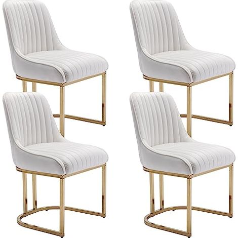 Sillas de Comedor Juego de 4 en Terciopelo de Cocina Sillas con Marco de Metal para Restaurante sala de Estar, Blanco, Wahson (1/5)