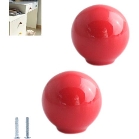 2 pcs red single hole cabinet knobs, round colorful ceramic cabinet knobs, colorful and cute ceramic round drawer handles