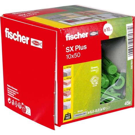 Cheville à quadruple expansion tous matériaux SX Plus Green 10x50 fabriquée à base de matières premières renouvelables/Boîte de 45 (1/5)