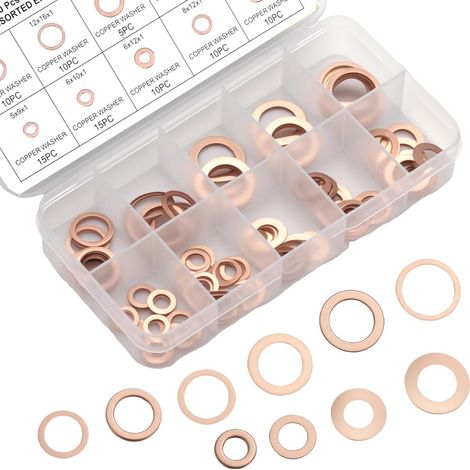 Joint Cuivre, 100 Pièces Joint Cuivre Vidange 8 Tailles Rondelle Vidange M5 à M20 Plat Rondelles pour Moteurs de Bateau et Voiture (1/5)