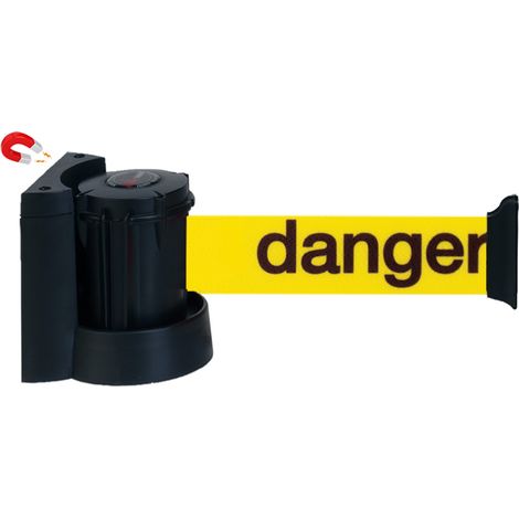 Enrouleur mural magnétique avec sangle Jaune avec marquage Danger 5m x 50mm - 2051156 (1/4)
