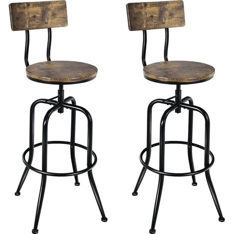 GOPLUS Ensemble de 2 Tabourets de Bar, Chaises de Bar Industrielles Hautes Pivotants avec Siège Réglable, Dossier en Forme d'arc et Repose-Pieds, Idéal pour Cuisine, Café, Pub (1/5)