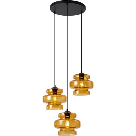 Retro Hängelampe schwarz mit orangefarbenem Glas 3-flammig - Denise