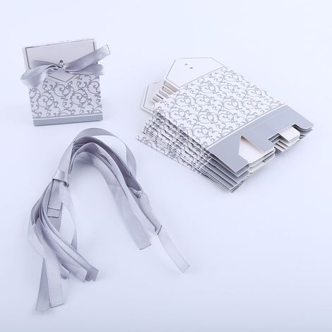 10 bezaubernde Geschenkboxen mit silbernem Band, Gastgeschenke für Hochzeiten und Partys, 10er-Set (1/5)