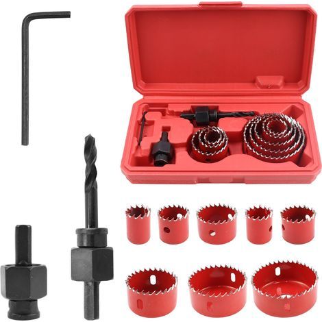 11-teiliges Lochsägen-Set (19–64 mm) für Holz. Mit diesem Set aus Lochsägen und Bohrern aus Kohlenstoffstahl lassen sich präzise Löcher in Weichholz, PVC und Kunststoff bohren. (1/5)