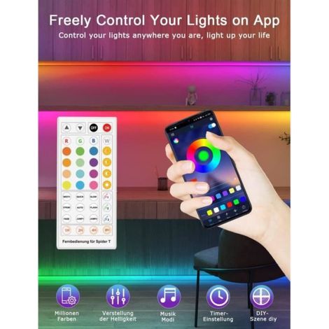Ruban LED WiFi 10M tanche IP65,Bande LED 5050 RGB,Télécommande Musique Sync APP Contrôle (1/4)